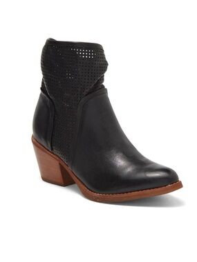 Sofft Abeena Perforated Leather Booties Black Size 7 Pointed Toe Block Heel